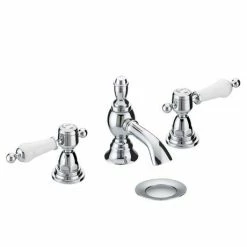 Heritage Bathrooms Heritage - Glastonbury 3 Hole Basin Mixer With Pop-up Waste - Chrome - TGRC06